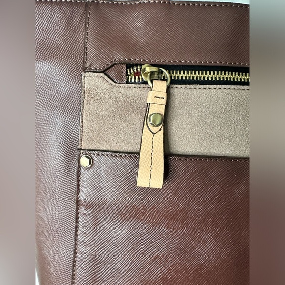 Oryany Daphne Tall Mixed Leather Tote Bag brown suede - Picture 3 of 16